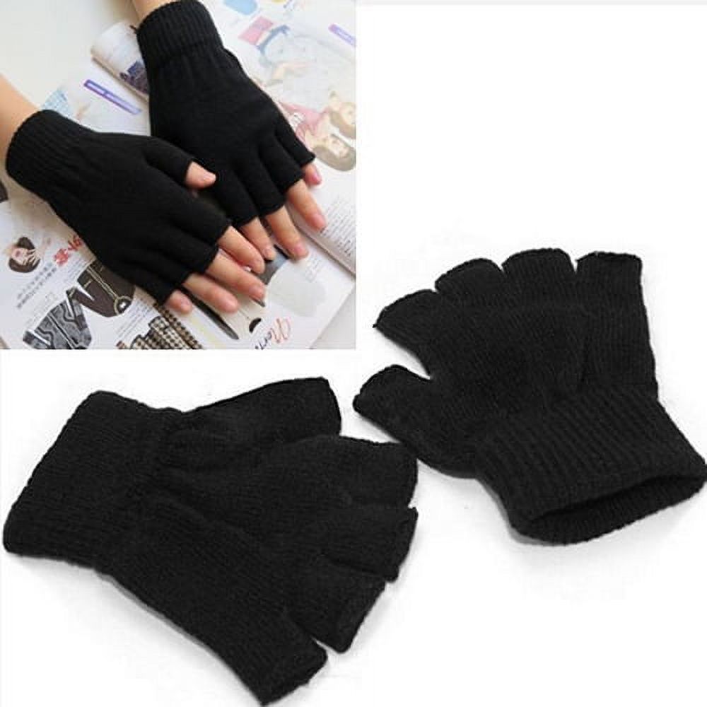 Visland 2Pairs Men Women Winter Fingerless Gloves, Fashion Casual Solid Color Soft Skin-friendly Stretch Knitted Winter Hand Warm Mittens for Computer Working